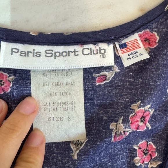Vintage Paris Sport Club Navy Floral Button‑Front Midi Dress Size 3 -Made in USA - Picture 4 of 7